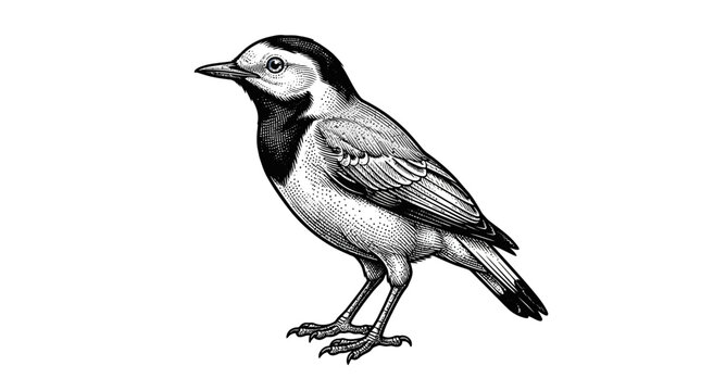 Realistic bird sketch isolated on white background.