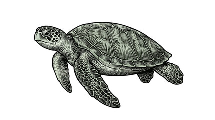 Sea turtle vintage engraving with green tint. © nirmala