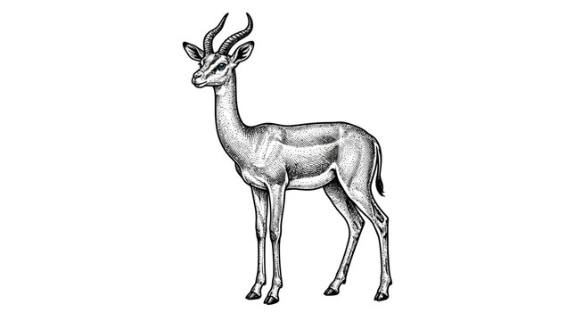 Slender gazelle antelope woodcut engraving illustration.
