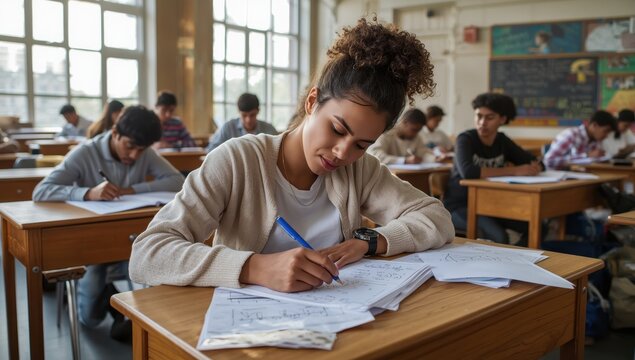 A college student is working on an algebra test.