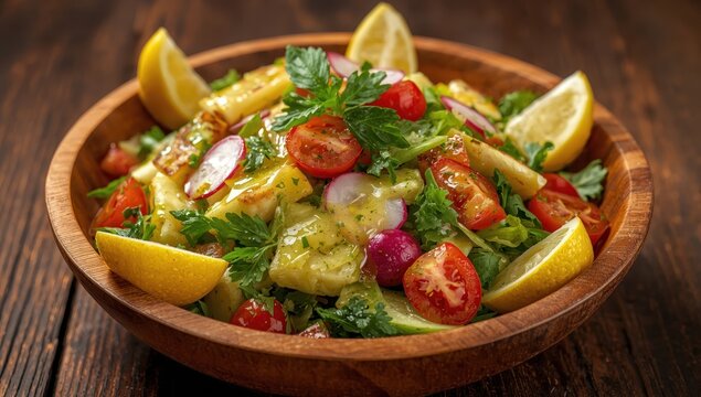 A dish of Fattoush - Classic Levantine salad
