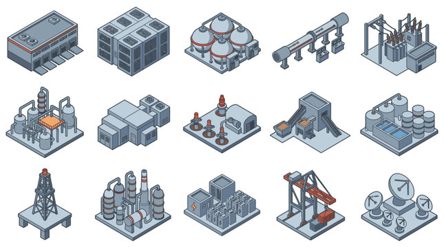 Isometric Industrial Buildings and Factories Collection.