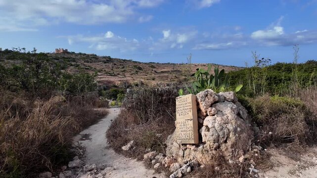 Xemxija, Malta 29.07.2026 - Heritage trail, way to Roman Baths, Directional Sign.