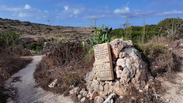 Xemxija, Malta 29.07.2026 - Heritage trail, way to Roman Baths, Directional Sign.