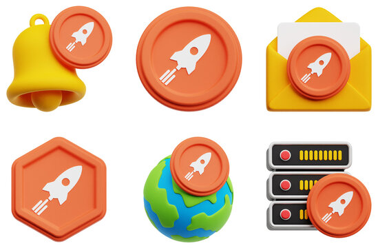 Roket Pool Crypto 3D Icon Pack Isolated On The White Background