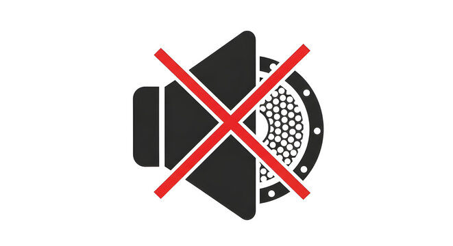 Mute sound icon with red cross, silent mode speaker symbol on white background, audio volume off sign for digital interface and media control