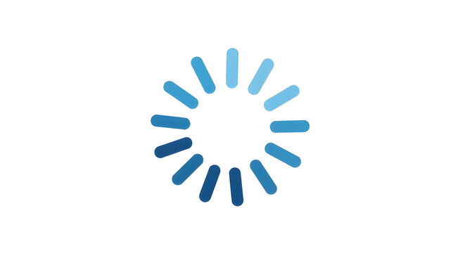 Minimalist blue loading icon on white background, digital progress wheel symbol, circular buffering indicator for web interface design