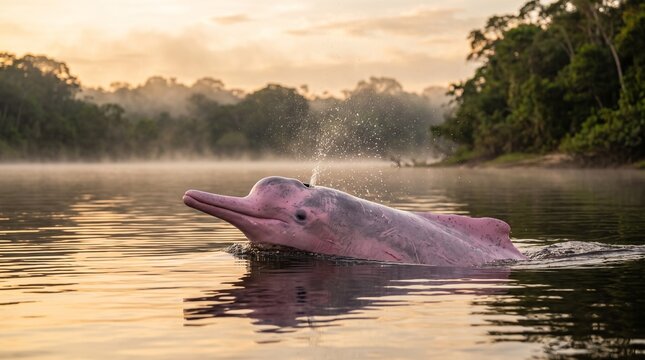 Delf&iacute;n rosado en el amazonas, naturaleza en su m&aacute;ximo esplendor 