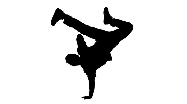 Breakdancer silhouette against a white background dynamic pose
