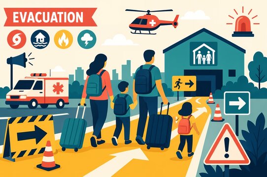 Emergency Evacuation and Disaster Relief Infographic Illustration