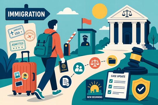 Immigration Legal Journey and Case Update Conceptual Infographic