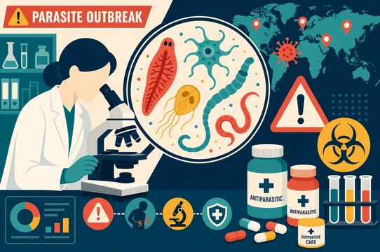 Parasite Outbreak Lab Research and Infectious Disease Infographic