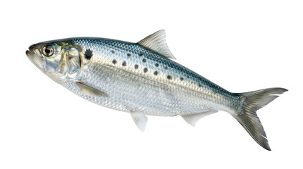 Obraz premium Allis shad fish with silver scales and dark spots on transparent background spotted marine life aquatic