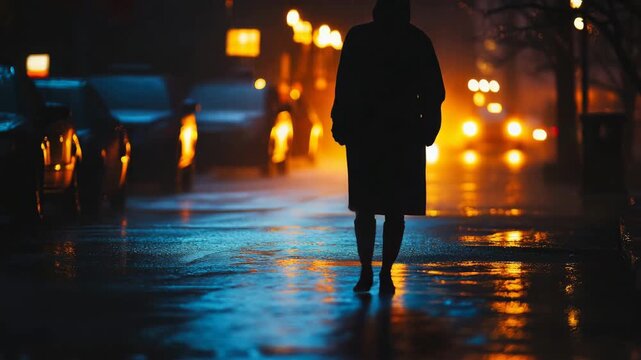 Atmospheric Night Walk with Rain, Reflections, and Bokeh Street Lights