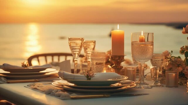 Beautiful Oceanfront Candlelight Dinner with Floral Table Decor