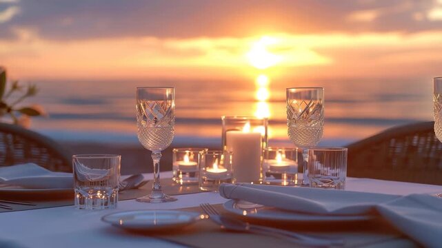 Elegant Beach Resort Dinner with Candlelight, Flowers, and Ocean View