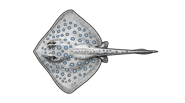 Blue spotted stingray illustration for tropical reef ecology.