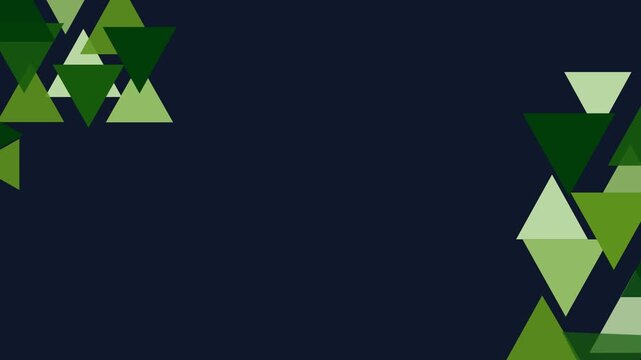 Abstract geometric pattern of stacked green triangles on a dark blue surface.