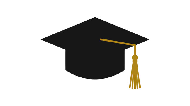 Black graduation cap mortarboard with golden tassel.