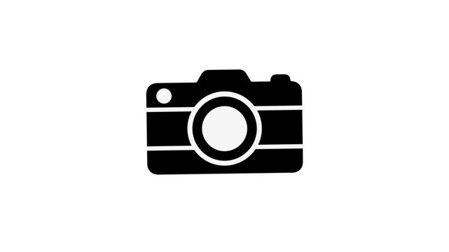Black and White Camera Flash Icon Loop Animation on White Background