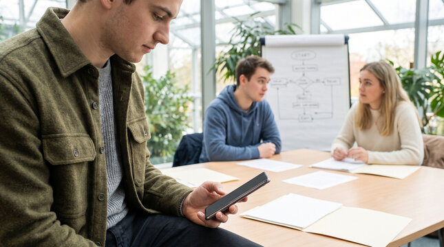 Phone distraction pauses a student group assignment