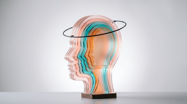 Abstract layered head sculpture representing mental health concept