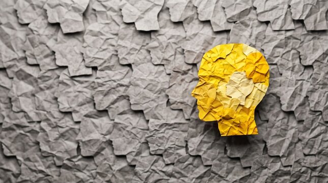Mental health concept with crumpled paper head profiles