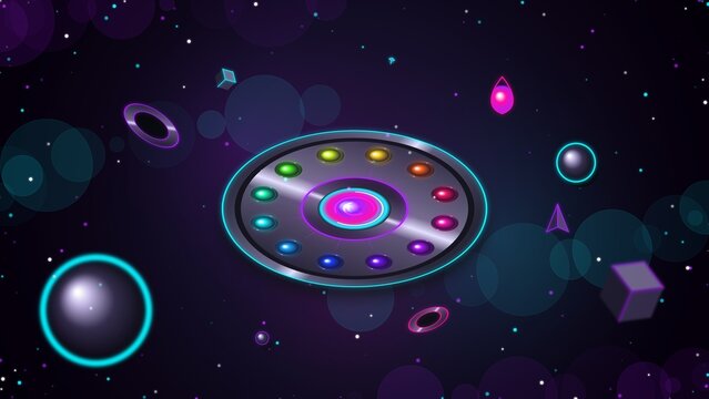 Surreal Kinematic Color Wheel Palette Asset with Floating Anodized Aluminum Geometry and Electric Neon Violet Lighting