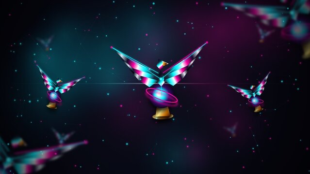 Abstract Luminescent Eagle System Node Design Asset Iridescent Chrome Metal Eagle Composition Cyan Magenta Lighting Background 4K