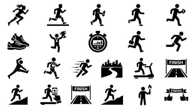 Set Of Running And Sports Icons On A White Background