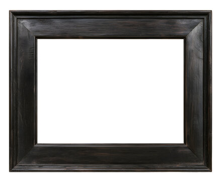 A vintage, dark brown, wooden picture frame, photographed against a clear background (in PNG format), featuring an antique, rustic wood border with a realistic, weathered grain pattern and a cutout ce