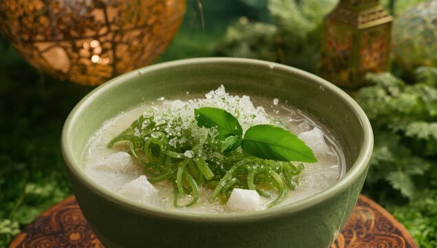 Cendol Thailand or Bualoy is made with tapioca flour and pandan in coconut milk soup.