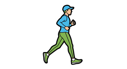 Fototapeta premium A dynamic vector illustration of a person running in athletic sportswear and a blue cap, depicted in full profile motion graphic