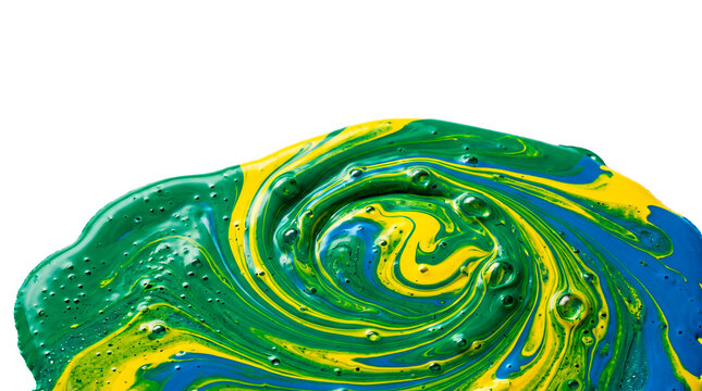 Abstract swirling paint in green blue and yellow colors representing Brazil Independence Day celebration PNG Isolated on transparent background