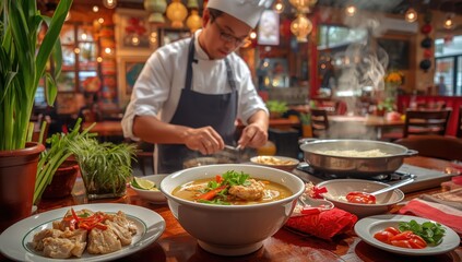 Obraz premium Chicken noodle soup from Vietnam, Pho Ga