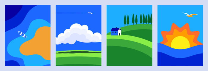 Fototapeta premium Colorful Summer Landscape Poster Set