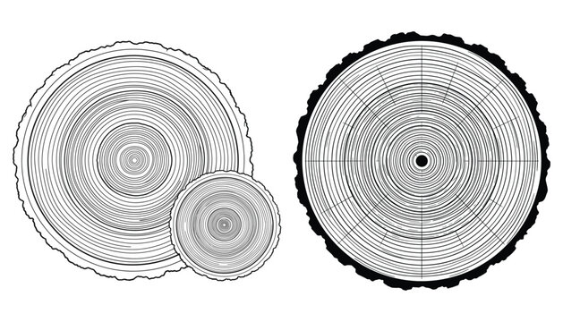 Wood log cross section ring texture vector illustration showing tree trunk growth circles design.