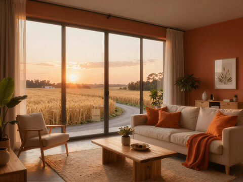Sunset Field Living Room View