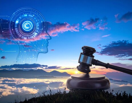 This captivating stock photo showcases the intersection of artificial intelligence and copyright law, highlighting the evolving landscape of intellectual property.