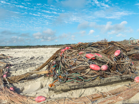 Arte Xavega fishing nets at Furadouro beach Ovar