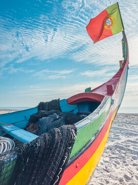 Arte Xavega fishing boat at Furadouro beach Ovar