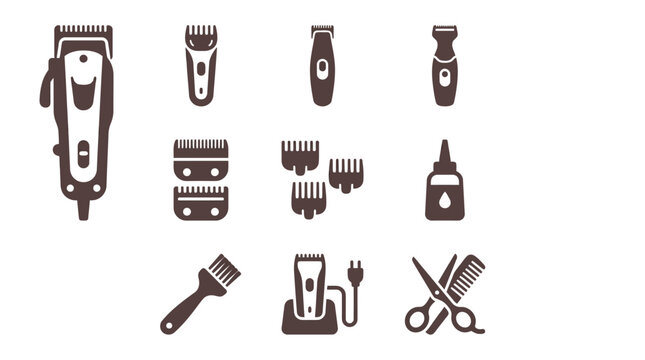 Hair clipper and barber tool icons for grooming services.