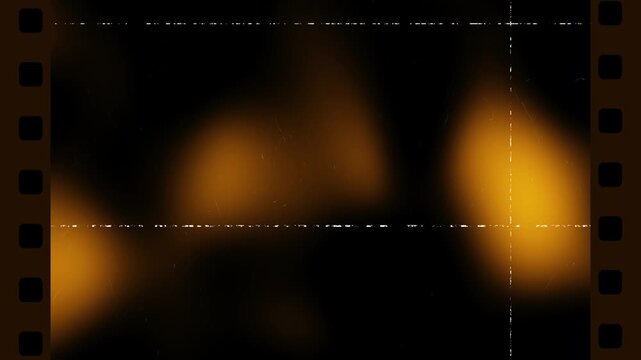 Vintage film strip overlay with orange light leaks, film grain, and scratches featuring a bright white flash transition for cinematic video editing and retro movie effects