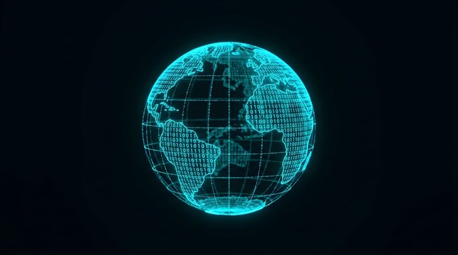 Digital earth globe with binary code grid isolated on black background