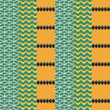 Seamless japanese pattern in green, cream, yellow - contemporary gradient geometric background for wallpaper, textile and wrapping paper design