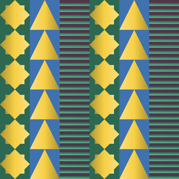 Seamless pixel pattern in green, yellow, maroon - bohemian gradient geometric background for wallpaper, textile and wrapping paper design