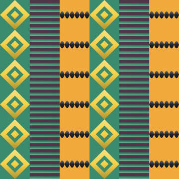 Seamless abstract pattern in maroon, green, yellow - bohemian gradient geometric background for wallpaper, textile and wrapping paper design