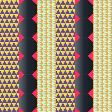 Seamless pixel pattern in magenta, black, yellow - trendy gradient geometric background for wallpaper, textile and wrapping paper design