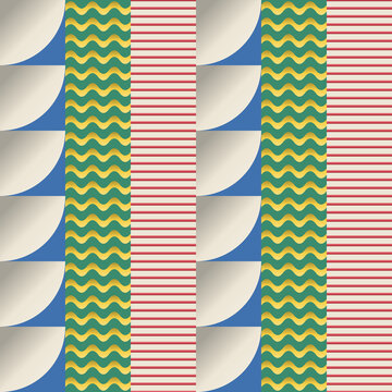 Seamless hatch pattern in blue, cream, red - decorative gradient geometric background for wallpaper, textile and wrapping paper design