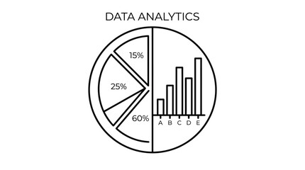 Data analytics pie chart displays statistical percentages alongside a bar graph for business insight. © nuryadin